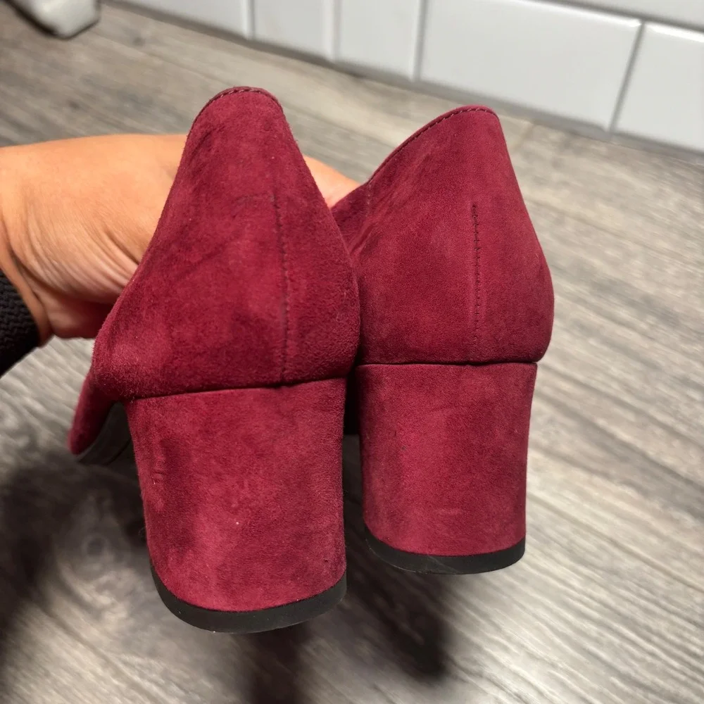 Paul Green‎ Burgundy Suede Tammy Pointed Toe Block Heel Pumps Dress Size 7.5